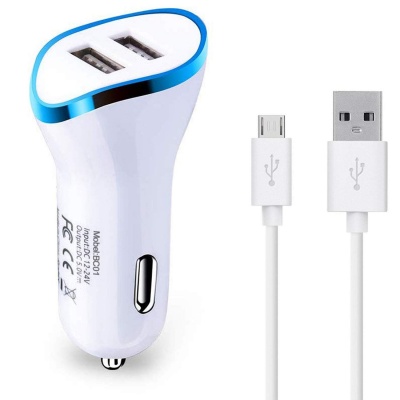 Lakshika NX-575 3.1A Dual Port Car Charger Compatible with ZTE Grand X in Car Charger Dual Port USB High Speed Rapid Fast Turbo Metal Android Car Mobile Charger with Micro USB Charging Cable