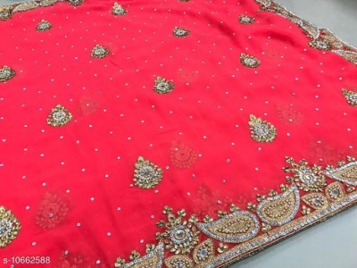 Heavy Embroidered and Embellished Georgette Silk Saree with Shining Stone Work  