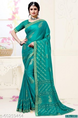 beautiful Foil Printed Saree with unstithced blouse piece                        