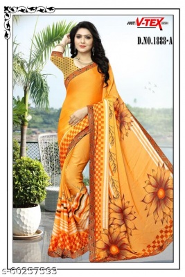Chiffon fabric printed Saree with unstithced blouse piece               