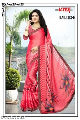 Chiffon fabric printed Saree with unstithced blouse piece                 