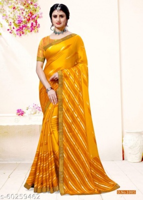 beautiful Foil Printed Saree with unstithced blouse piece                     