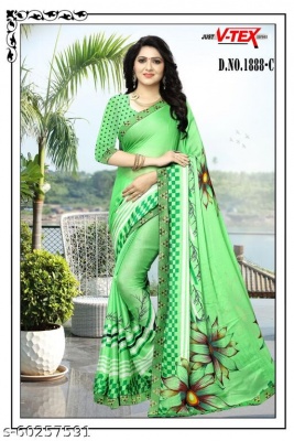 Chiffon fabric printed Saree with unstithced blouse piece               