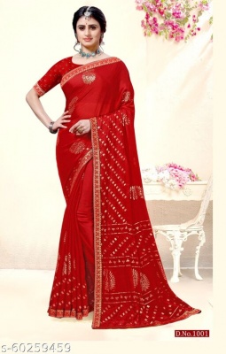 beautiful Foil Printed Saree with unstithced blouse piece                 