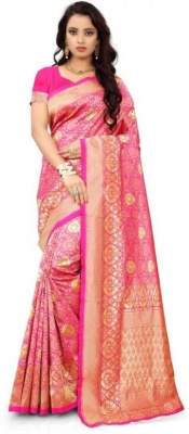 Woven Banarasi Jacquard, Art Silk Saree  (Pink)