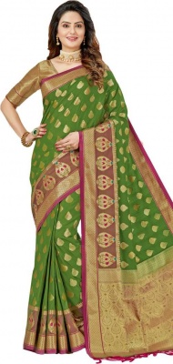 Woven Banarasi Poly Silk Saree  (Green, Magenta)