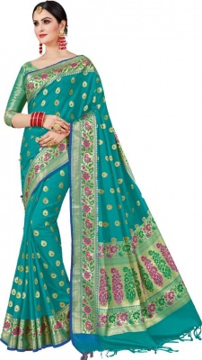 Woven Banarasi Poly Silk Saree  (Light Blue)