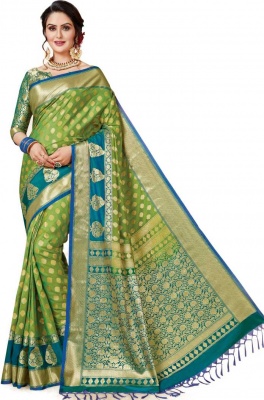 Woven Banarasi Poly Silk Saree  (Dark Green, Blue)