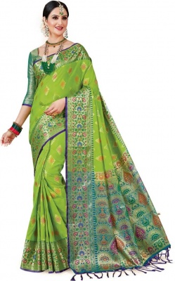 Woven Banarasi Poly Silk Saree  (Green)
