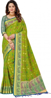 Woven Banarasi Poly Silk Saree  (Green, Blue, Gold)